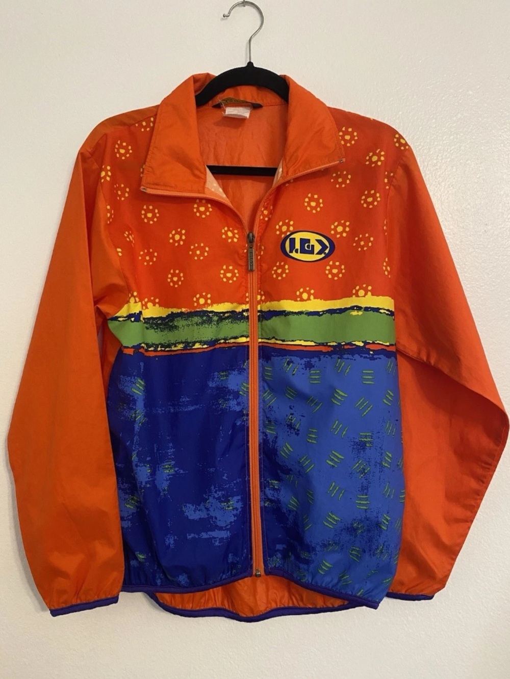 Vtg Louis Garneau Womens  Cycling Jacket Size M Orange Blue Full Zip Retro Logo